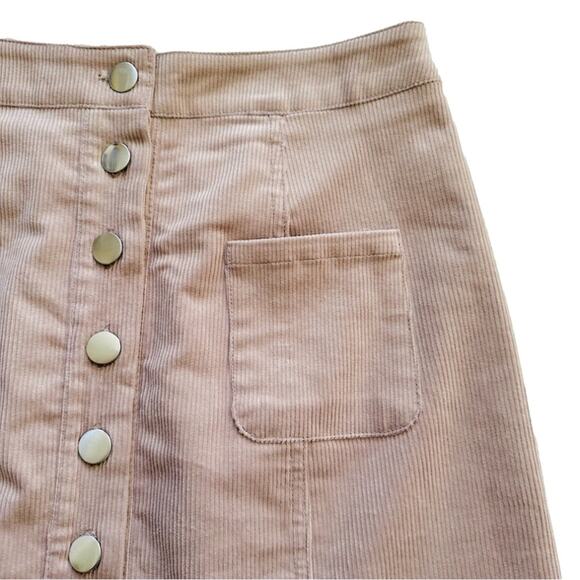 Charlotte Russe Beige Corduroy Button Front Patch Pickets Mini Skirt Medium NEW - Picture 4 of 10